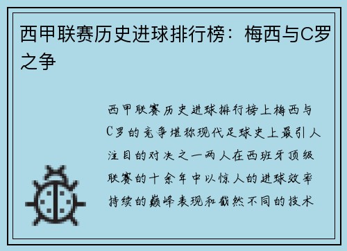西甲联赛历史进球排行榜：梅西与C罗之争