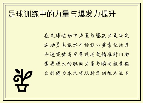足球训练中的力量与爆发力提升
