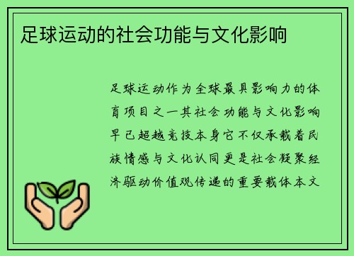 足球运动的社会功能与文化影响