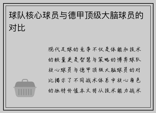 球队核心球员与德甲顶级大脑球员的对比